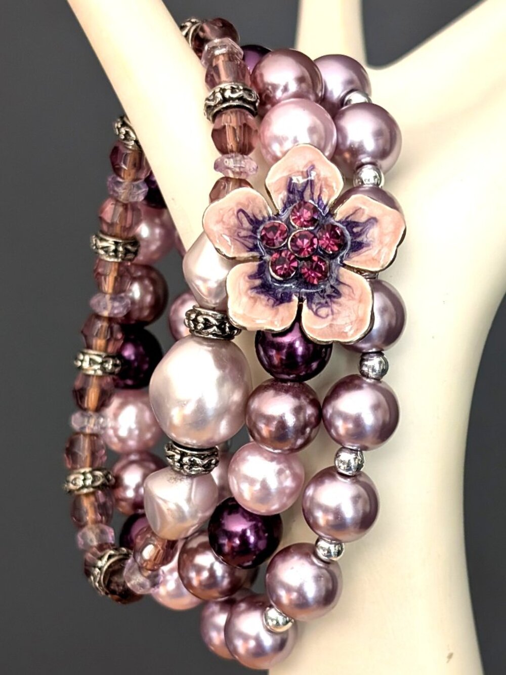 Shades of purple beaded layering stretch bracelets
